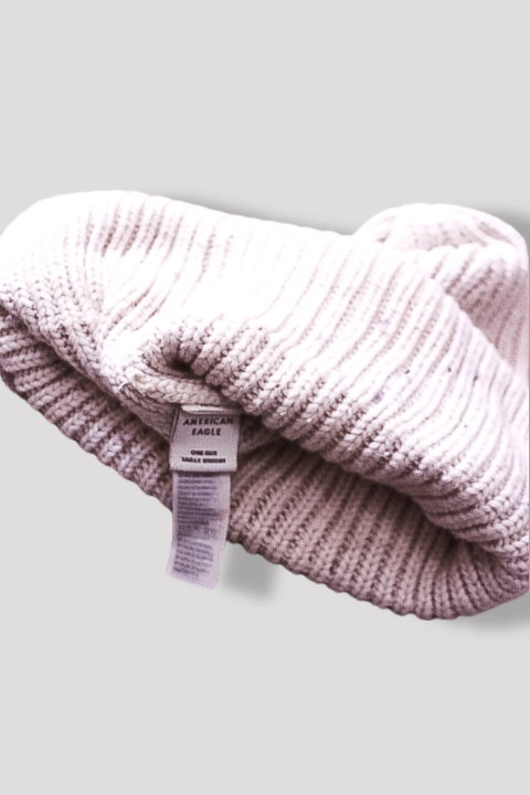 Vintage American eagle Mens Ribbed Beanie cream Hat