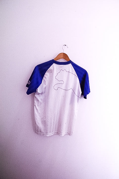 Vintage women white and blue medium puma speed training jersey