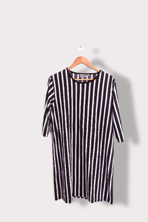 Vintage Lecanto womens black and white striped midi dress