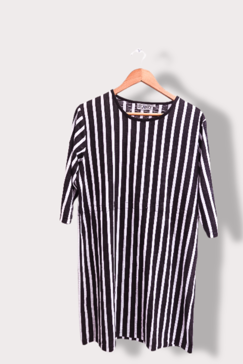 Vintage Lecanto womens black and white striped midi dress