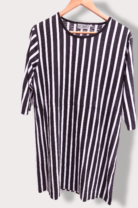 Vintage Lecanto womens black and white striped midi dress