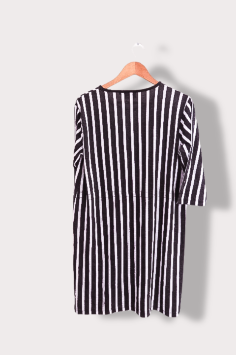 Vintage Lecanto womens black and white striped midi dress