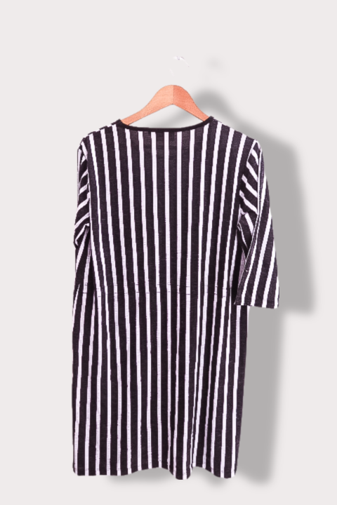 Vintage Lecanto womens black and white striped midi dress