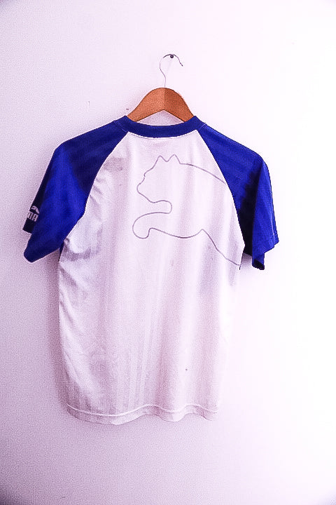 Vintage women white and blue medium puma speed training jersey