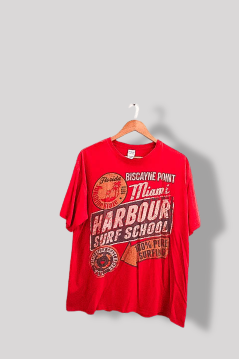 Vintage Gildan Miami Harbour surf school graphics orange tees XL