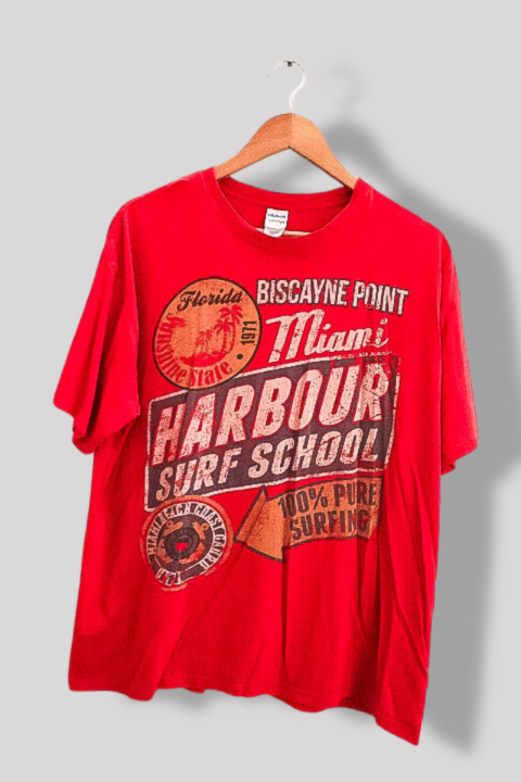 Vintage Gildan Miami Harbour surf school graphics orange tees XL