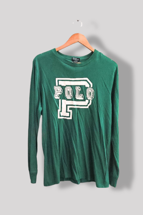 Vintage Green Polo ralph lauren graphics mens long sleeve tees XL