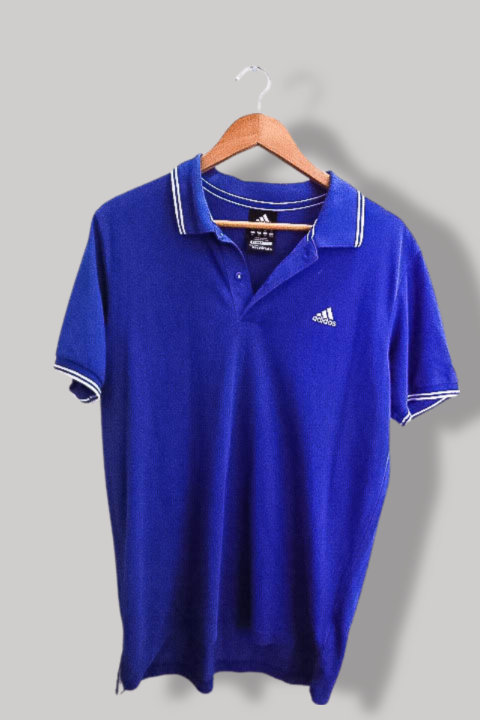 Vintage Adidas performance essential blue medium mens polo shirt