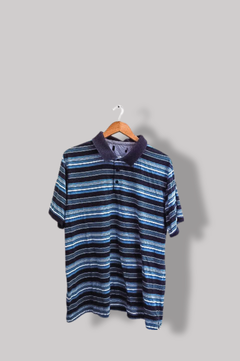 Vintage Large Blue Multi stripped mens regular fit polo shirt