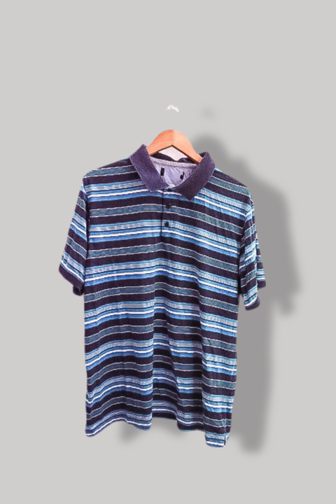 Vintage Large Blue Multi stripped mens regular fit polo shirt