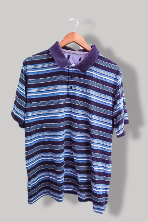 Vintage Large Blue Multi stripped mens regular fit polo shirt