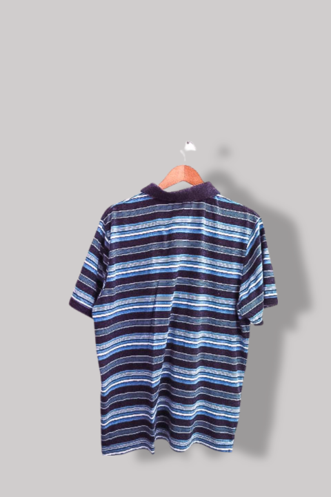 Vintage Large Blue Multi stripped mens regular fit polo shirt