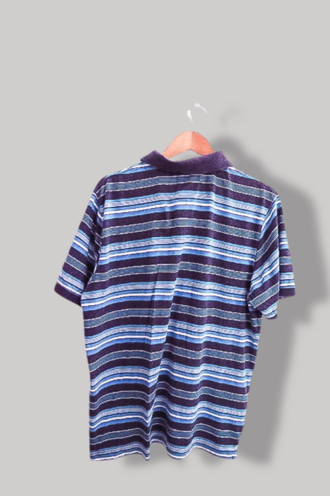 Vintage Large Blue Multi stripped mens regular fit polo shirt