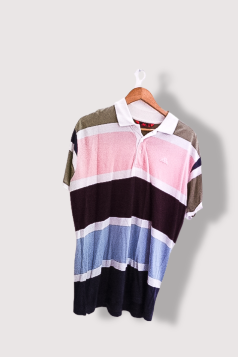 Vintage kappa cotton multi striped mens short sleeve polo shirt L