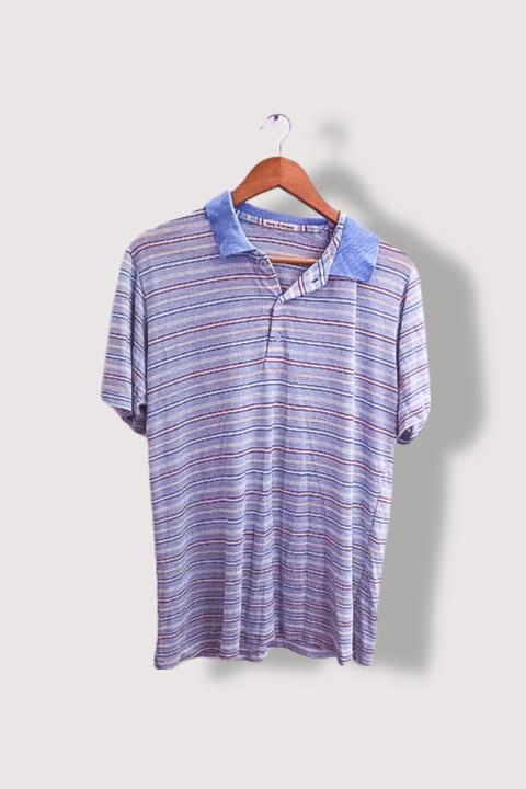 Vintage Hans G. Mooker blue multistripe performance mens polo shirt