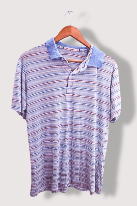 Vintage Hans G. Mooker blue multistripe performance mens polo shirt