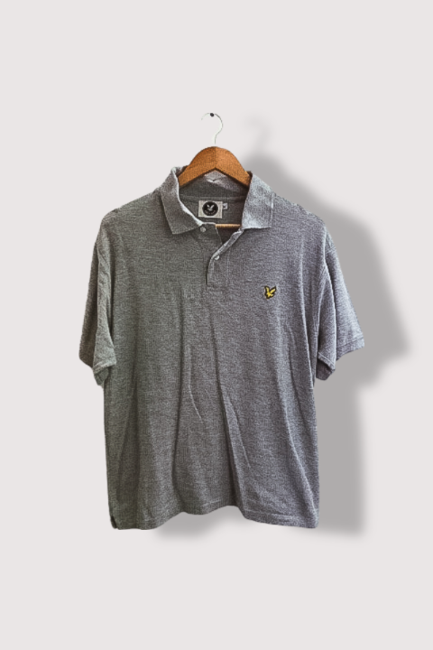 Vintage Lyle & Scott grey mens short polo shirt M