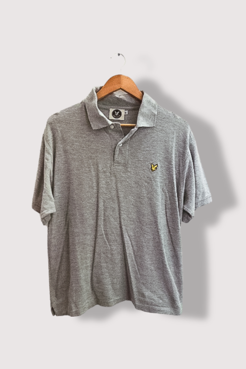 Vintage Lyle & Scott grey mens short polo shirt M