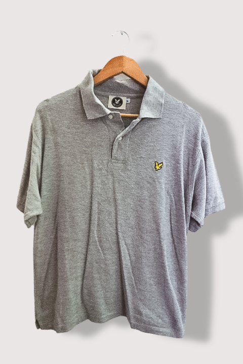 Vintage Lyle & Scott grey mens short polo shirt M