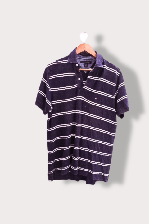 Vintage Tommt Hilfiger black stripe mens polo short sleeve shirt