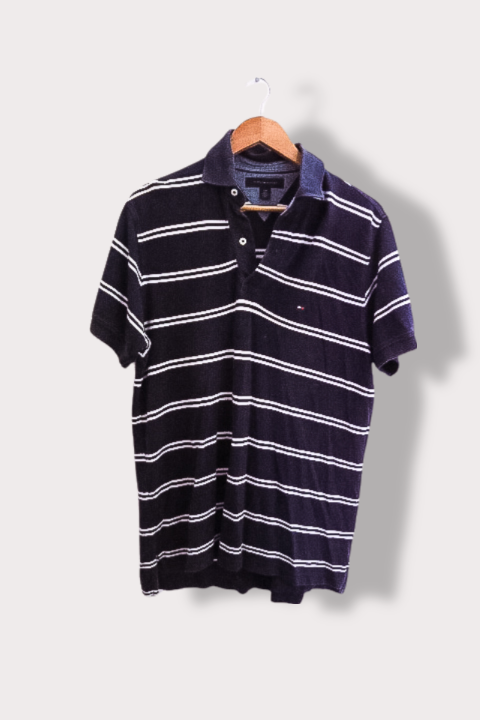 Vintage Tommt Hilfiger black stripe mens polo short sleeve shirt