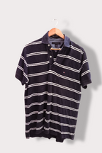 Vintage Tommt Hilfiger black stripe mens polo short sleeve shirt