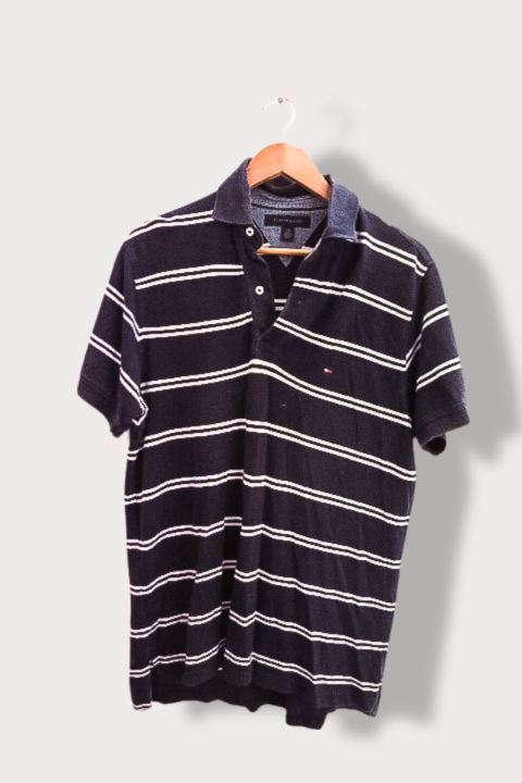Vintage Tommt Hilfiger black stripe mens polo short sleeve shirt
