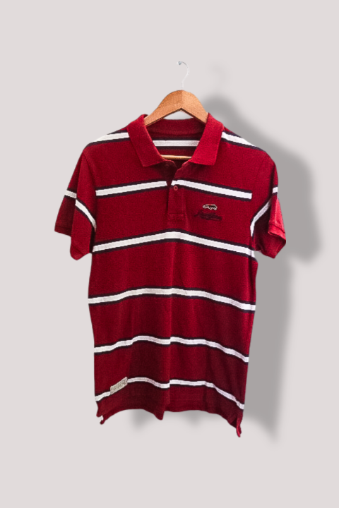 Vintage Lacoste Mens maroon red stripped medium polo shirt