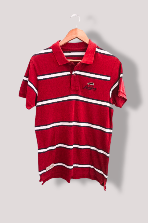Vintage Lacoste Mens maroon red stripped medium polo shirt