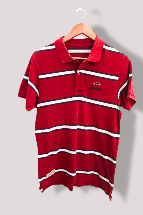 Vintage Lacoste Mens maroon red stripped medium polo shirt