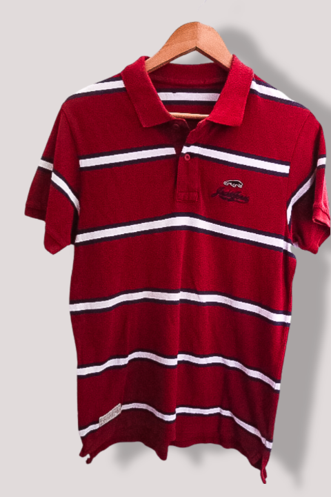 Vintage Lacoste Mens maroon red stripped medium polo shirt