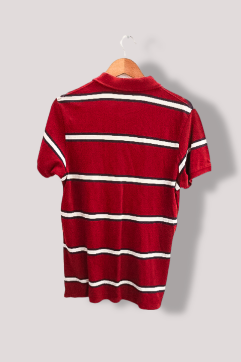 Vintage Lacoste Mens maroon red stripped medium polo shirt