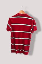 Vintage Lacoste Mens maroon red stripped medium polo shirt