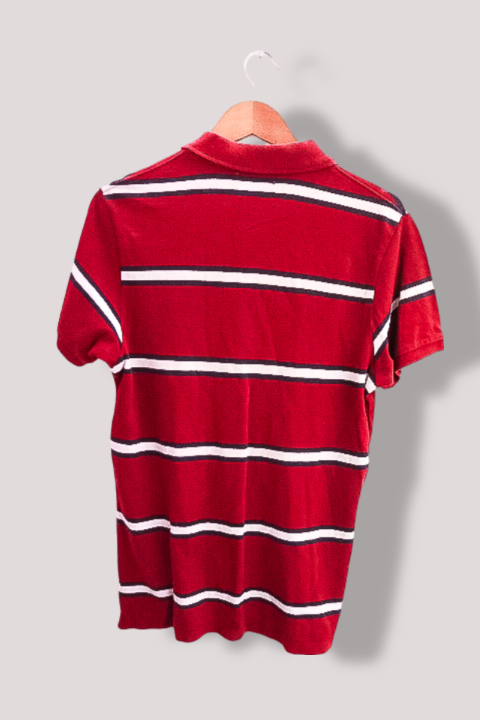 Vintage Lacoste Mens maroon red stripped medium polo shirt