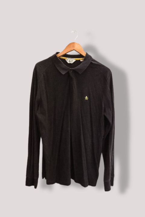 Vintage Original Penguin heritage slim fit mens black long sleeve polo tees XL