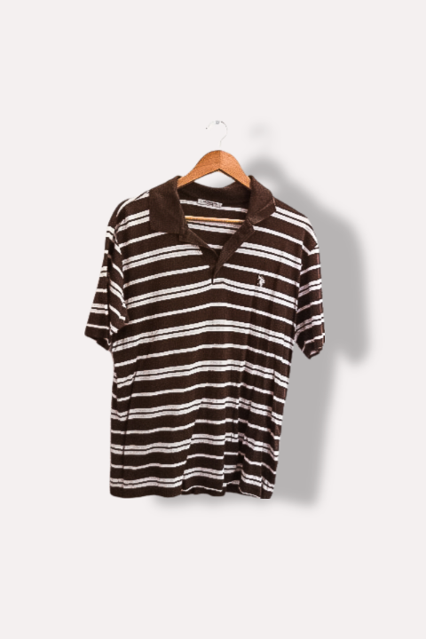 Vintage U.S POLO ASSN. Brown Multi Stripe medium polo shirt