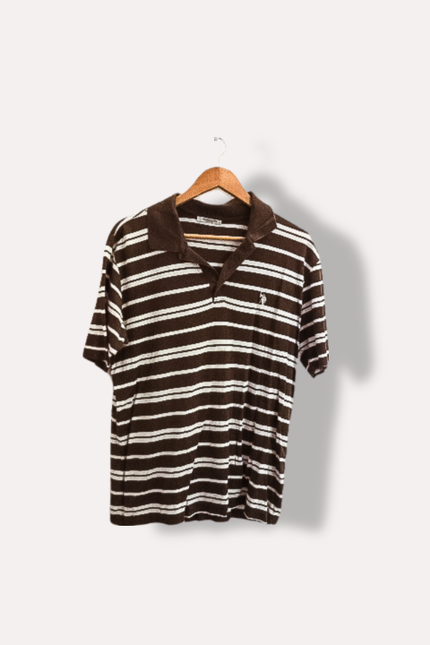 Vintage U.S POLO ASSN. Brown Multi Stripe medium polo shirt