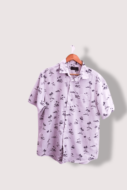 Vintage mark & spencer dessert island print hawaii short sleeve grey large shirt