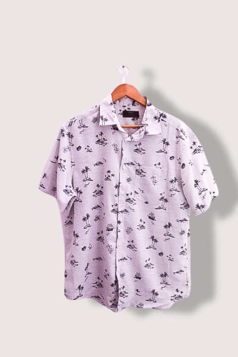 Vintage mark & spencer dessert island print hawaii short sleeve grey large shirt