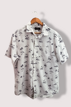 Vintage mark & spencer dessert island print hawaii short sleeve grey large shirt