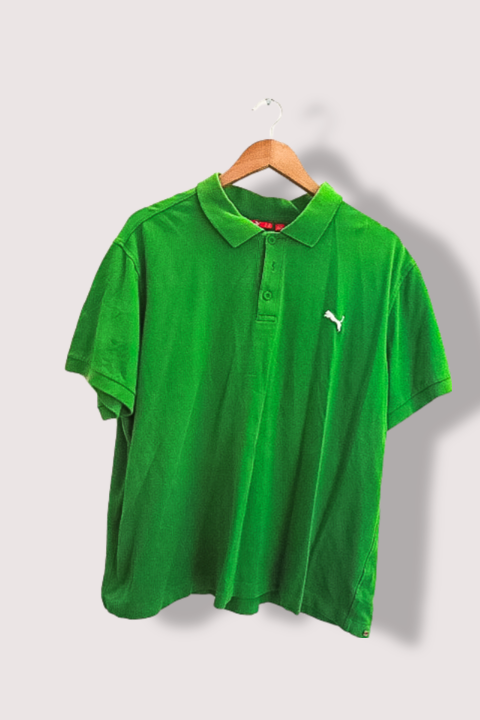 Vintage puma green regular fit mens short sleeve polo shirt XL