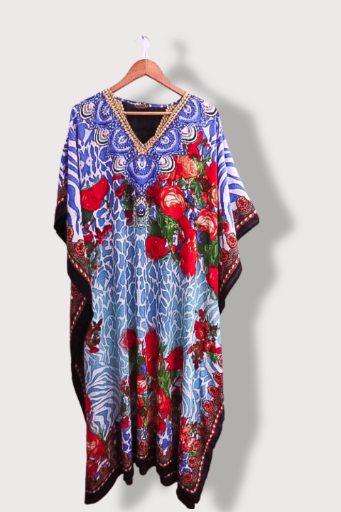 Vintage Swarna Floral Printed Satin Silk Casual Wear Multi Kaftan for Women