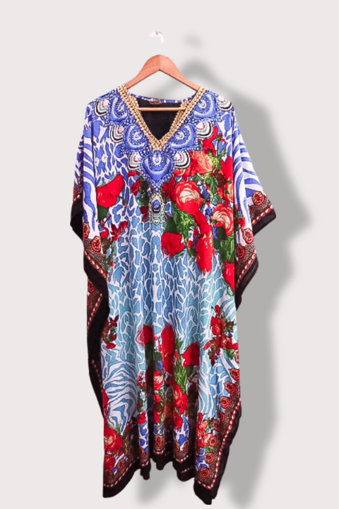 Vintage Swarna Floral Printed Satin Silk Casual Wear Multi Kaftan for Women