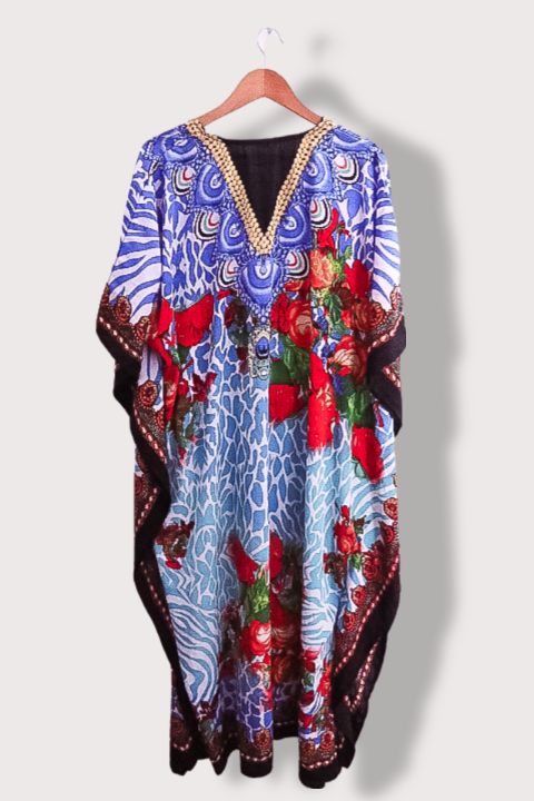 Vintage Swarna Floral Printed Satin Silk Casual Wear Multi Kaftan for Women