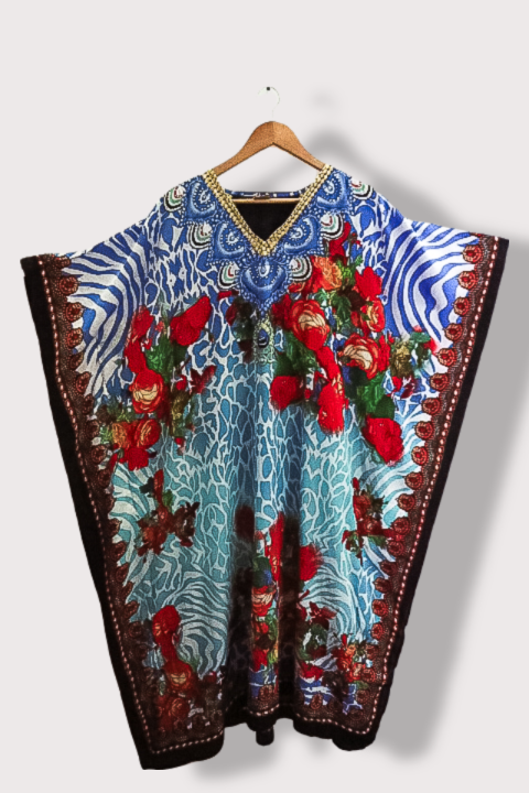 Vintage Swarna Floral Printed Satin Silk Casual Wear Multi Kaftan for Women