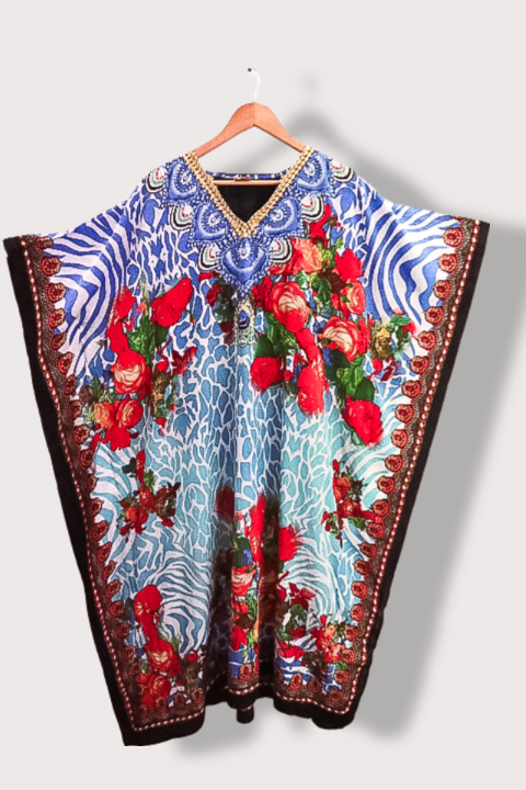 Vintage Swarna Floral Printed Satin Silk Casual Wear Multi Kaftan for Women