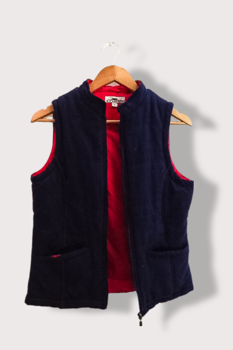 Vintage Crane blue full zip sleeveless winter bomber jacket