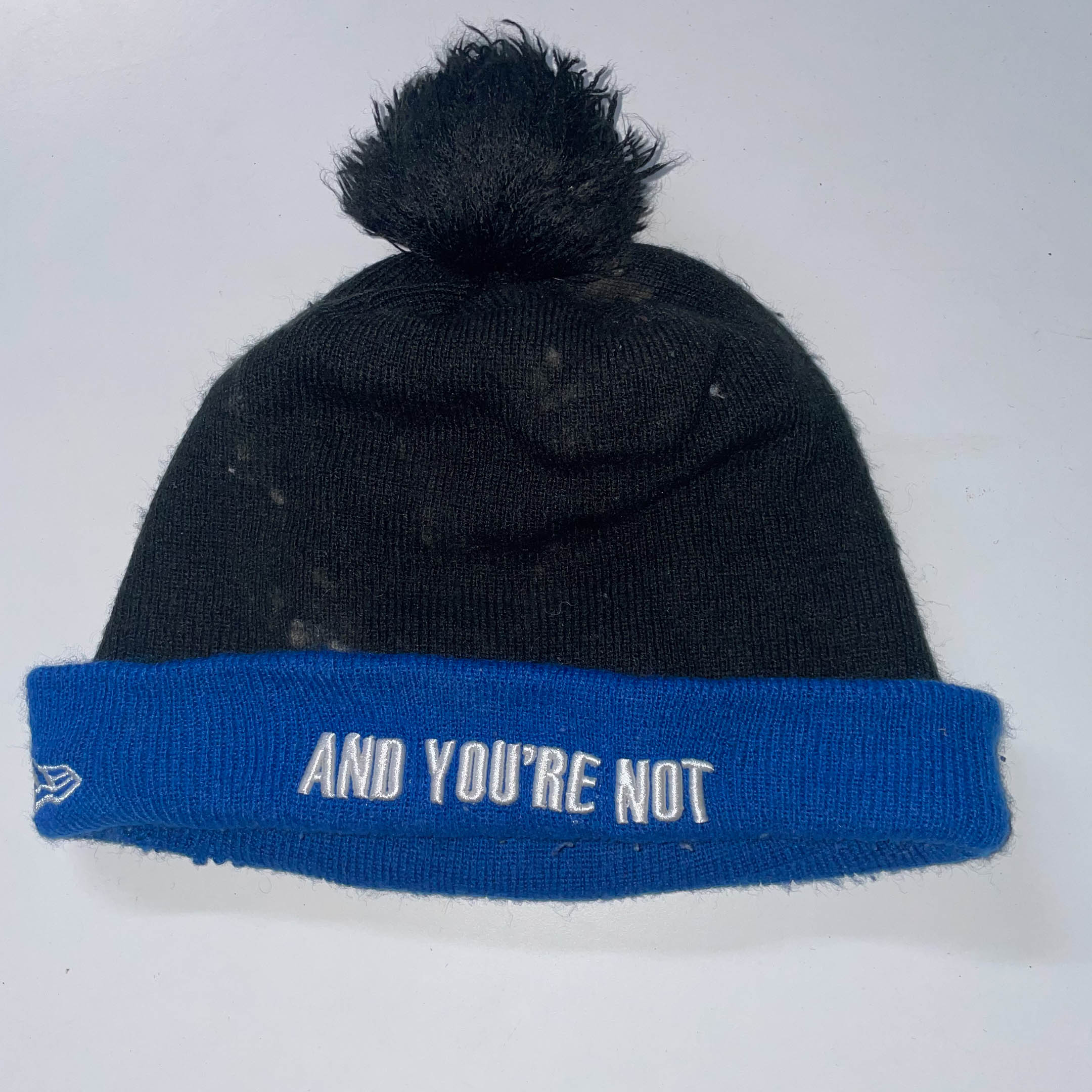 Vintage New Era sorry i'm fresh print blue black beanie hat