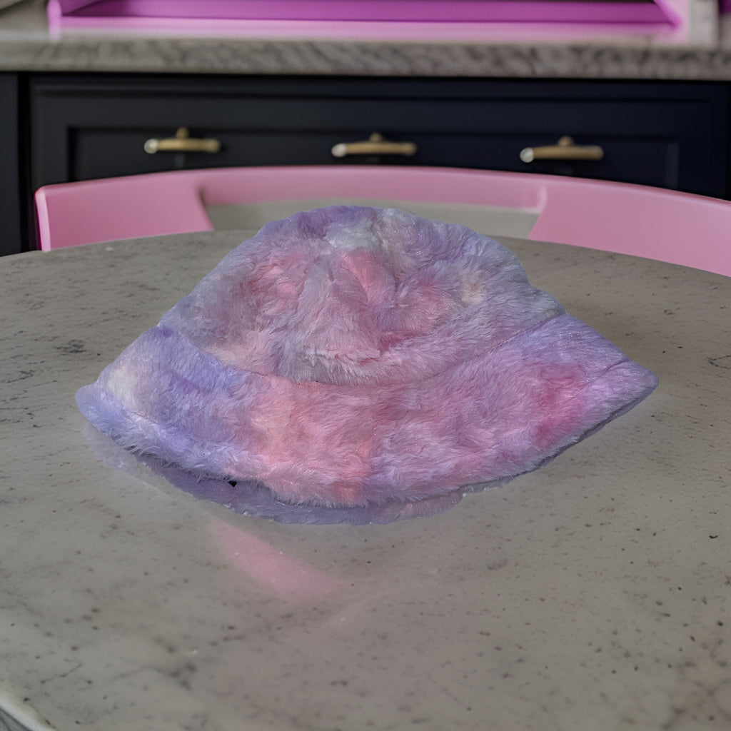 Vintage womens fluffy rainbow bucket hat