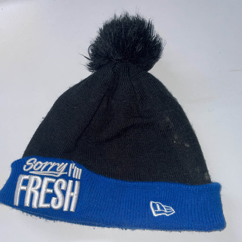 Vintage New Era sorry i'm fresh print blue black beanie hat